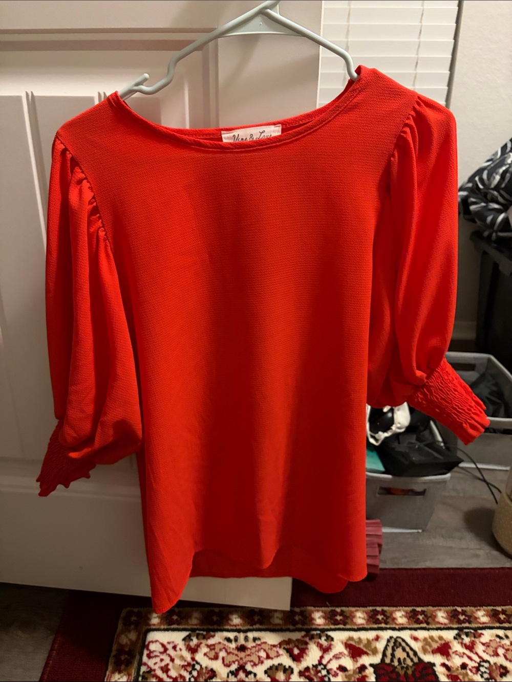Vine & Love Bright Red Puff-Sleeve Blouse